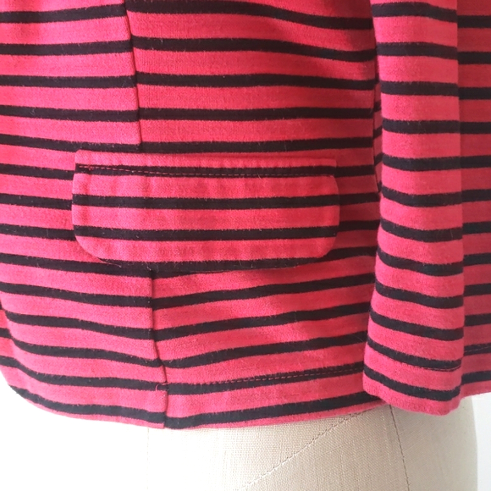 Vintage Sans Souci 90s Red Black Striped Cropped Blazer Jacket • Soft Jersey • M - Picture 8 of 9